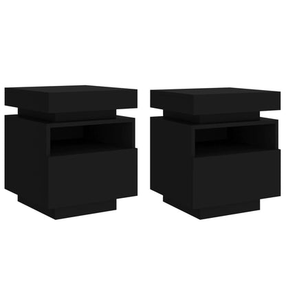 Bedside Cabinets with LED Lights 2 pcs Black 40x39x48.5 cm