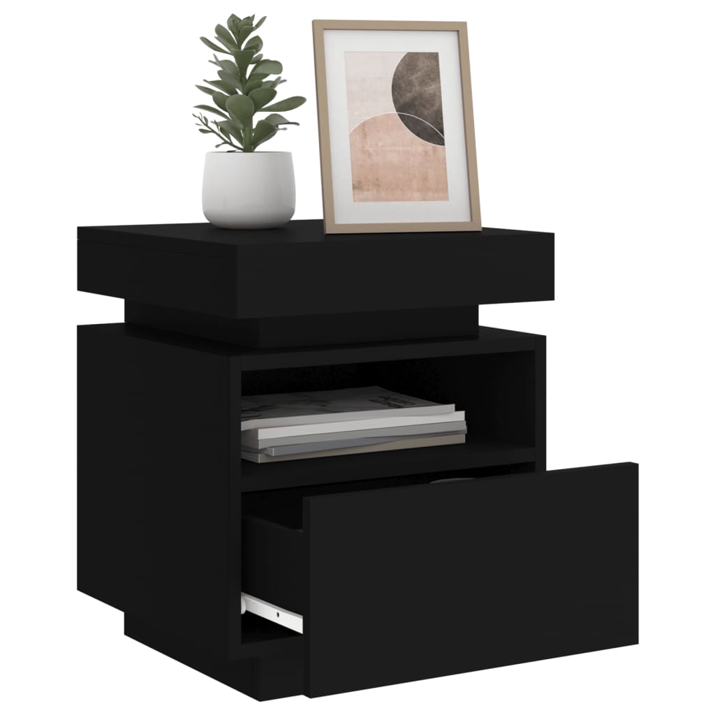 Bedside Cabinets with LED Lights 2 pcs Black 40x39x48.5 cm