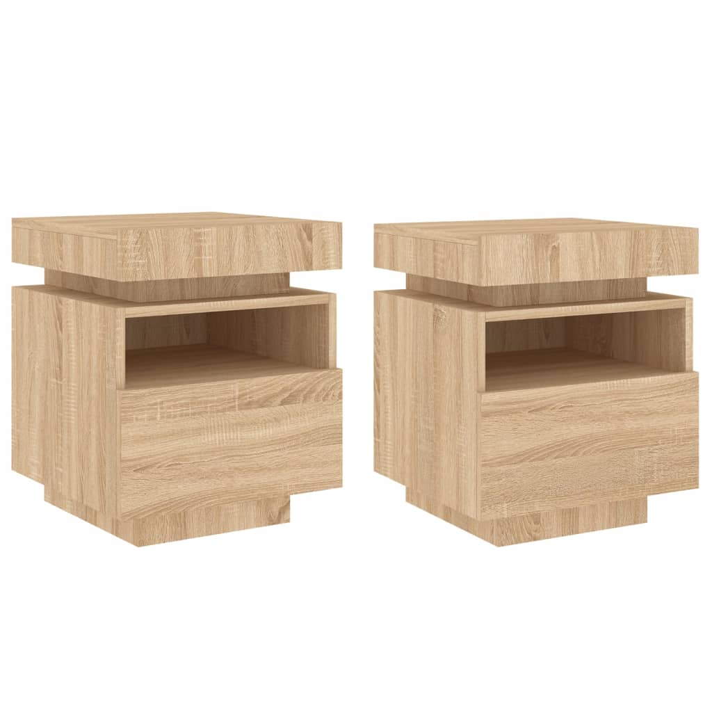 Bedside Cabinets with LED Lights 2 pcs Sonoma Oak 40x39x48.5 cm