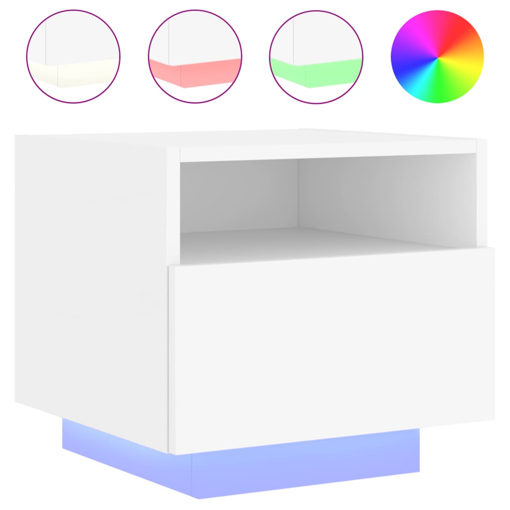 Bedside Cabinet with LED Lights White 40x39x37 cm