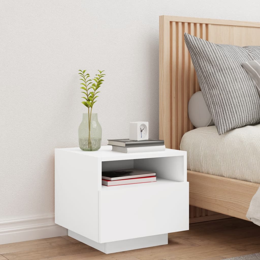 Bedside Cabinet with LED Lights White 40x39x37 cm