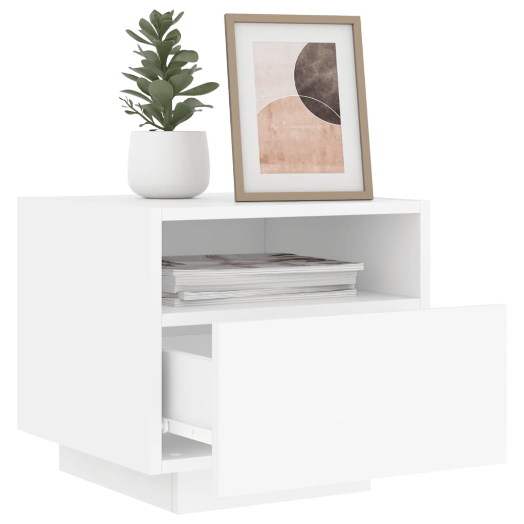 Bedside Cabinet with LED Lights White 40x39x37 cm