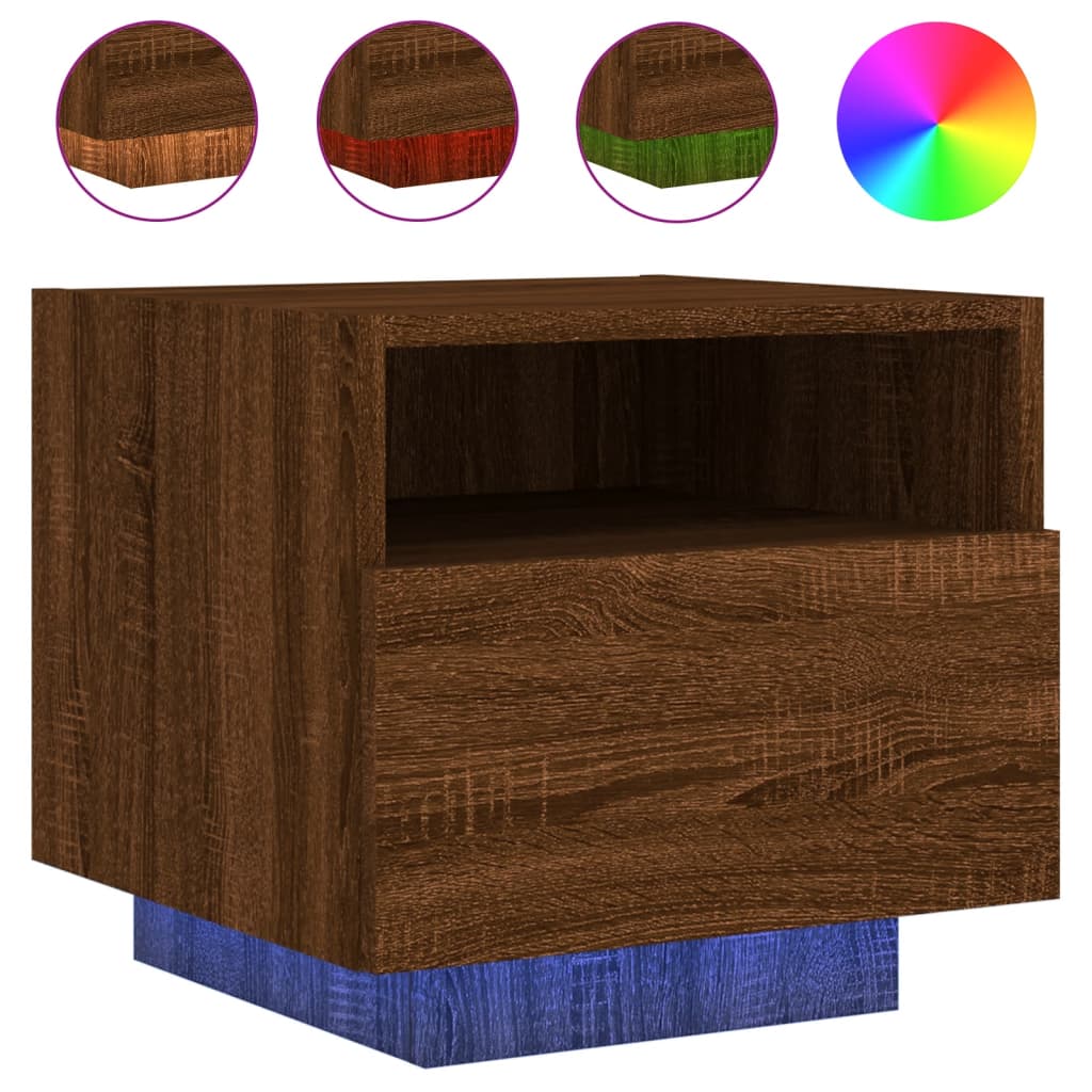 Bedside Cabinets with LED Lights 2 pcs Brown Oak 40x39x37 cm