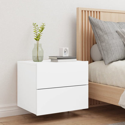 Wall-mounted Bedside Cabinet with LED Lights White