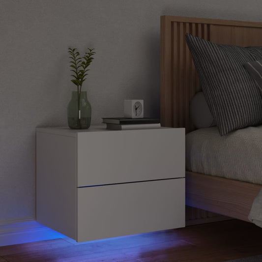 Wall-mounted Bedside Cabinet with LED Lights White