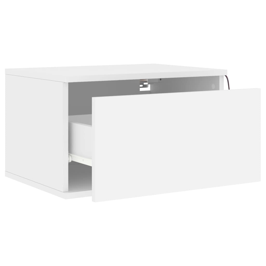 Wall-mounted Bedside Cabinet with LED Lights White