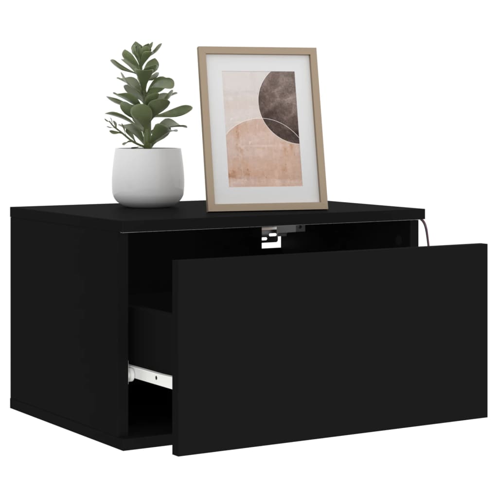 Wall-mounted Bedside Cabinet with LED Lights Black