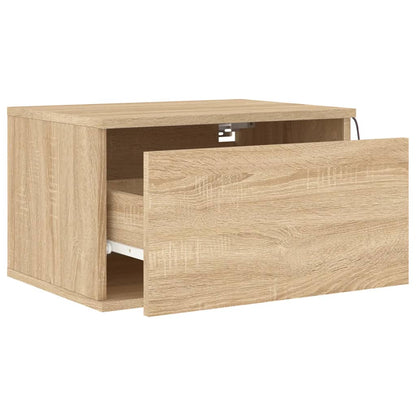 Wall-mounted Bedside Cabinet with LED Lights Sonoma Oak