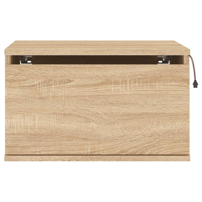 Wall-mounted Bedside Cabinet with LED Lights Sonoma Oak