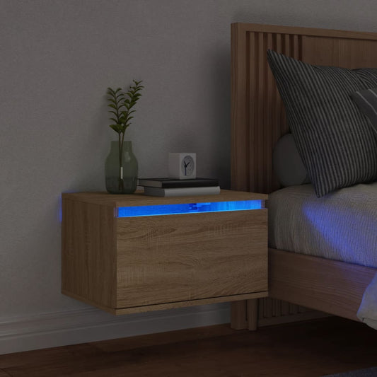 Wall-mounted Bedside Cabinet with LED Lights Sonoma Oak