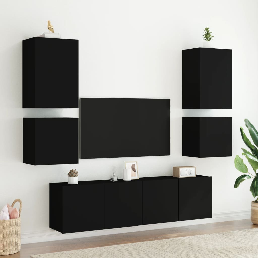 TV Wall Cabinets 2 pcs Black 40.5x30x40 cm Engineered Wood