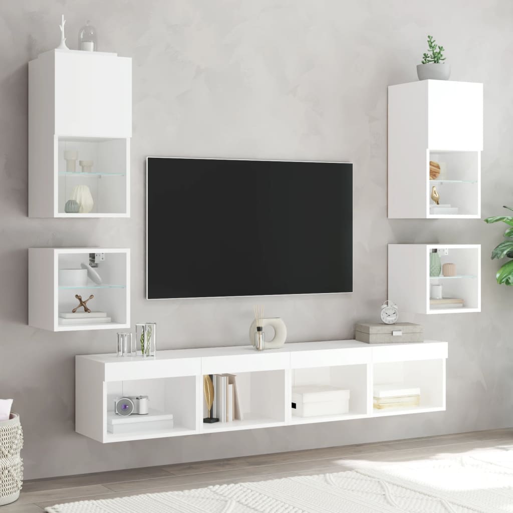 TV Wall Cabinet with LED Lights White 30x28.5x30 cm