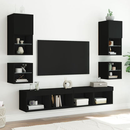 TV Wall Cabinets with LED Lights 2 pcs Black 30x28.5x30 cm