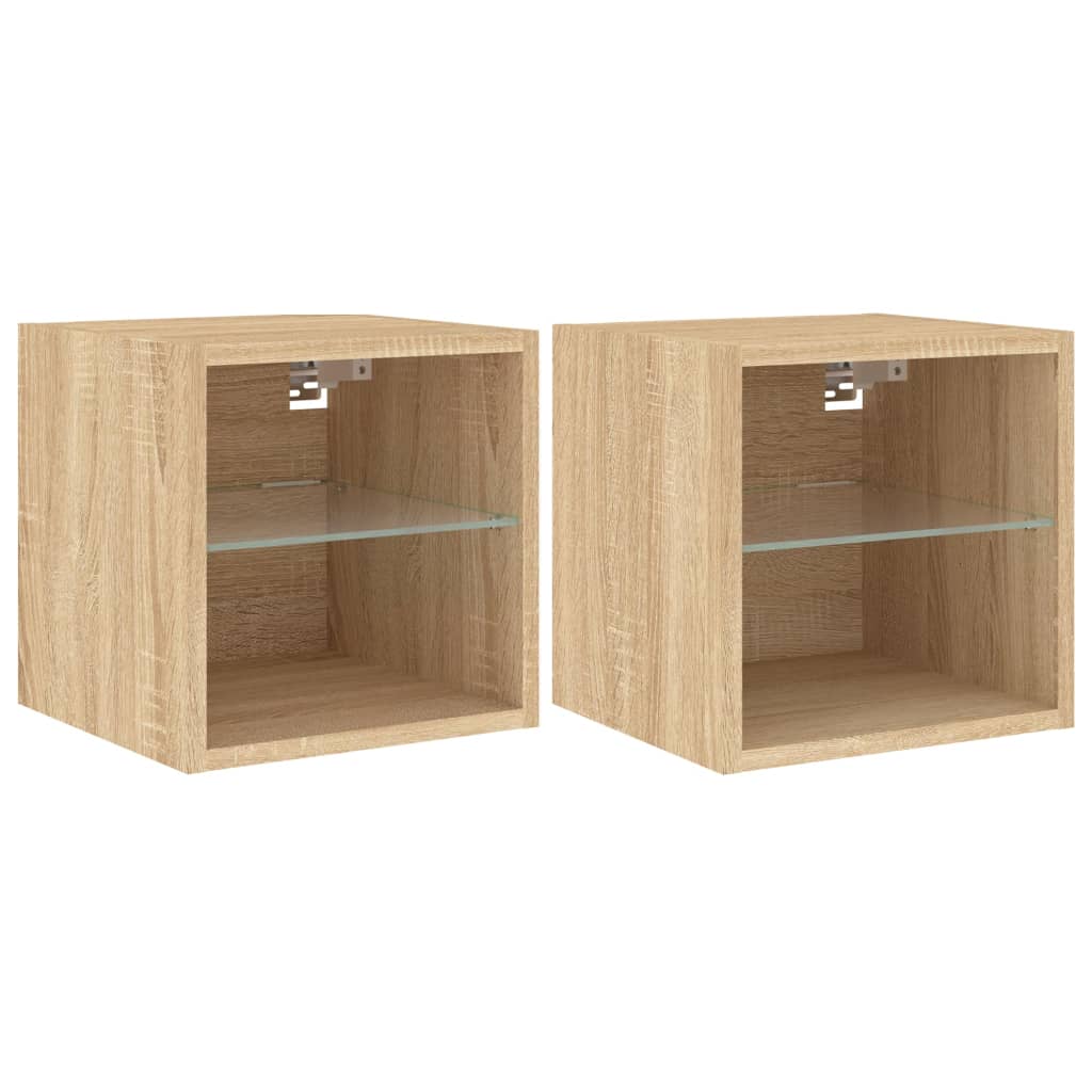 TV Wall Cabinets with LED Lights 2 pcs Sonoma Oak 30x28.5x30 cm