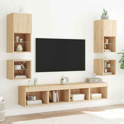 TV Wall Cabinets with LED Lights 2 pcs Sonoma Oak 30x28.5x30 cm