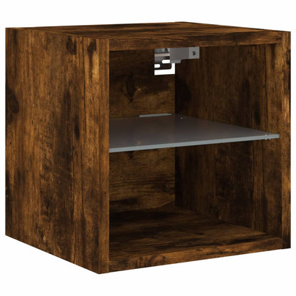 TV Wall Cabinet with LED Lights Smoked Oak 30x28.5x30 cm
