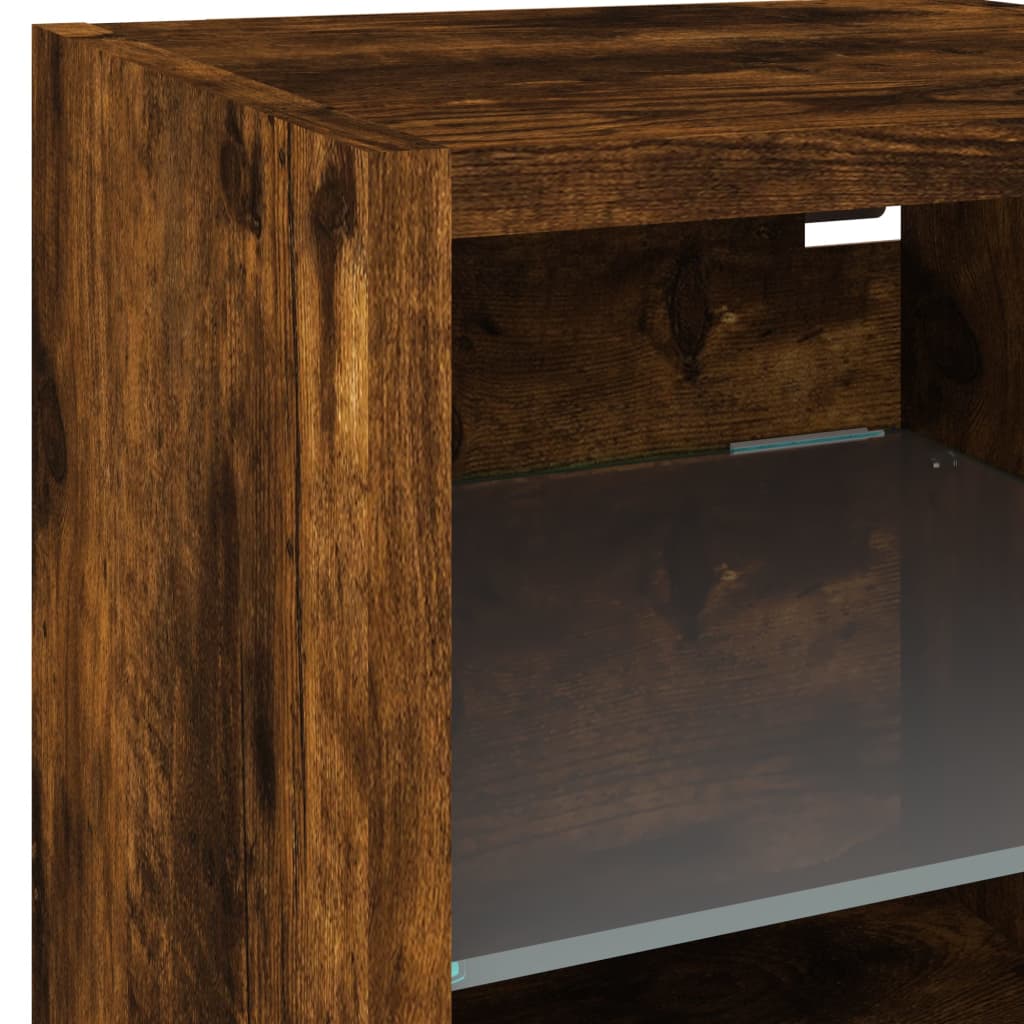 TV Wall Cabinet with LED Lights Smoked Oak 30x28.5x30 cm