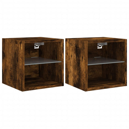 TV Wall Cabinets with LED Lights 2 pcs Smoked Oak 30x28.5x30 cm