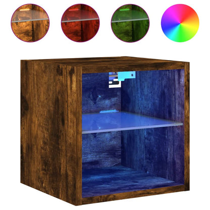 TV Wall Cabinets with LED Lights 2 pcs Smoked Oak 30x28.5x30 cm