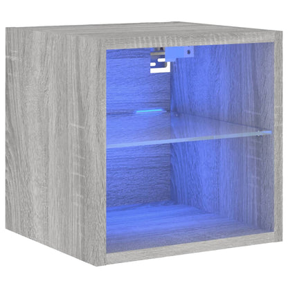 TV Wall Cabinet with LED Lights Grey Sonoma 30x28.5x30 cm