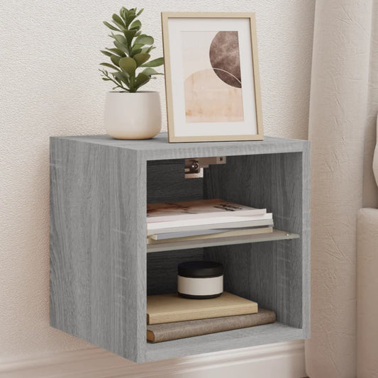 TV Wall Cabinet with LED Lights Grey Sonoma 30x28.5x30 cm