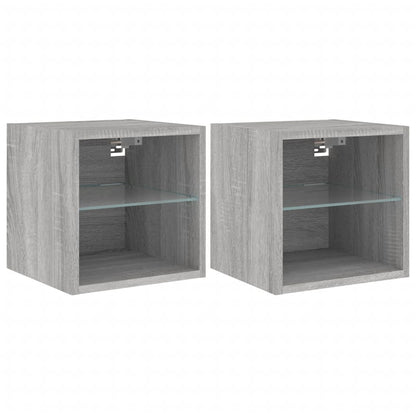 TV Wall Cabinets with LED Lights 2 pcs Grey Sonoma 30x28.5x30 cm