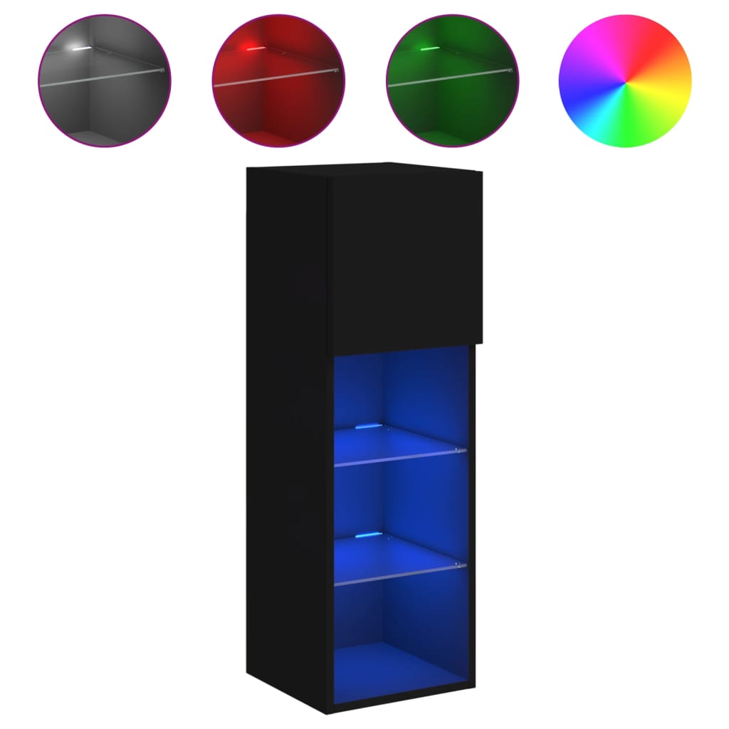 TV Cabinet with LED Lights Black 30.5x30x90 cm