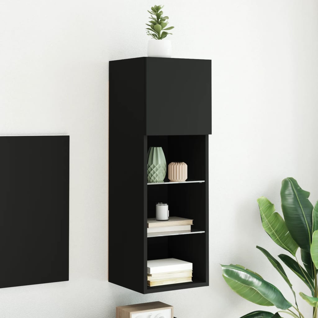 TV Cabinet with LED Lights Black 30.5x30x90 cm