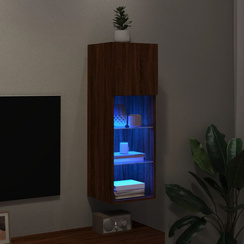 TV Cabinet with LED Lights Brown Oak 30.5x30x90 cm