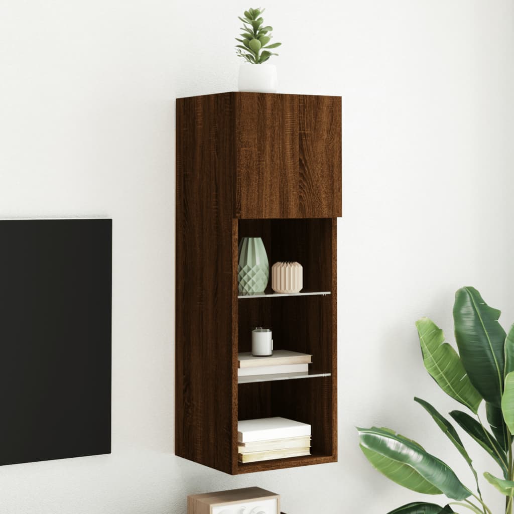 TV Cabinet with LED Lights Brown Oak 30.5x30x90 cm