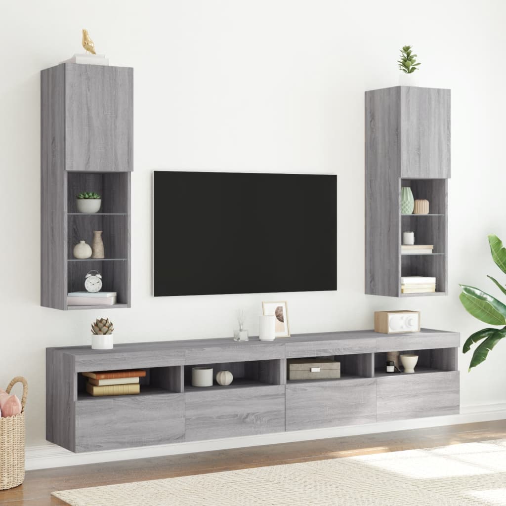 TV Cabinet with LED Lights Grey Sonoma 30.5x30x102 cm