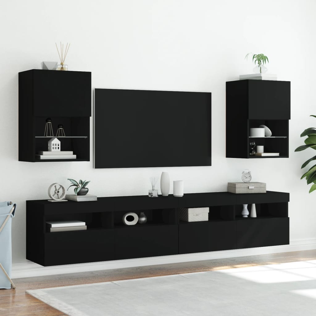 TV Cabinet with LED Lights Black 40.5x30x60 cm