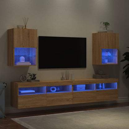 TV Cabinets with LED Lights 2 pcs Sonoma Oak 40.5x30x60 cm