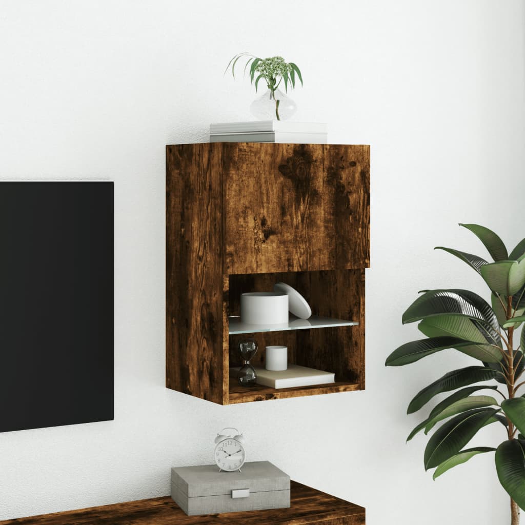 TV Cabinet with LED Lights Smoked Oak 40.5x30x60 cm