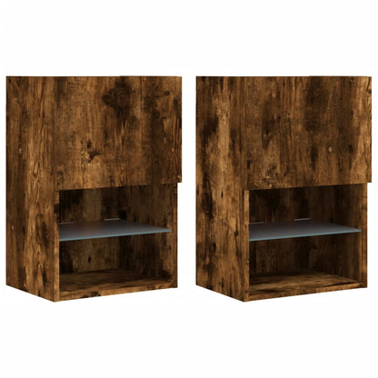 TV Cabinets with LED Lights 2 pcs Smoked Oak 40.5x30x60 cm