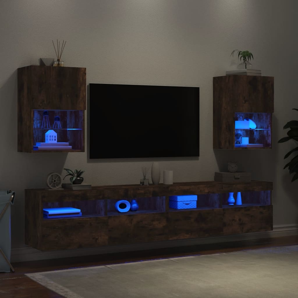 TV Cabinets with LED Lights 2 pcs Smoked Oak 40.5x30x60 cm