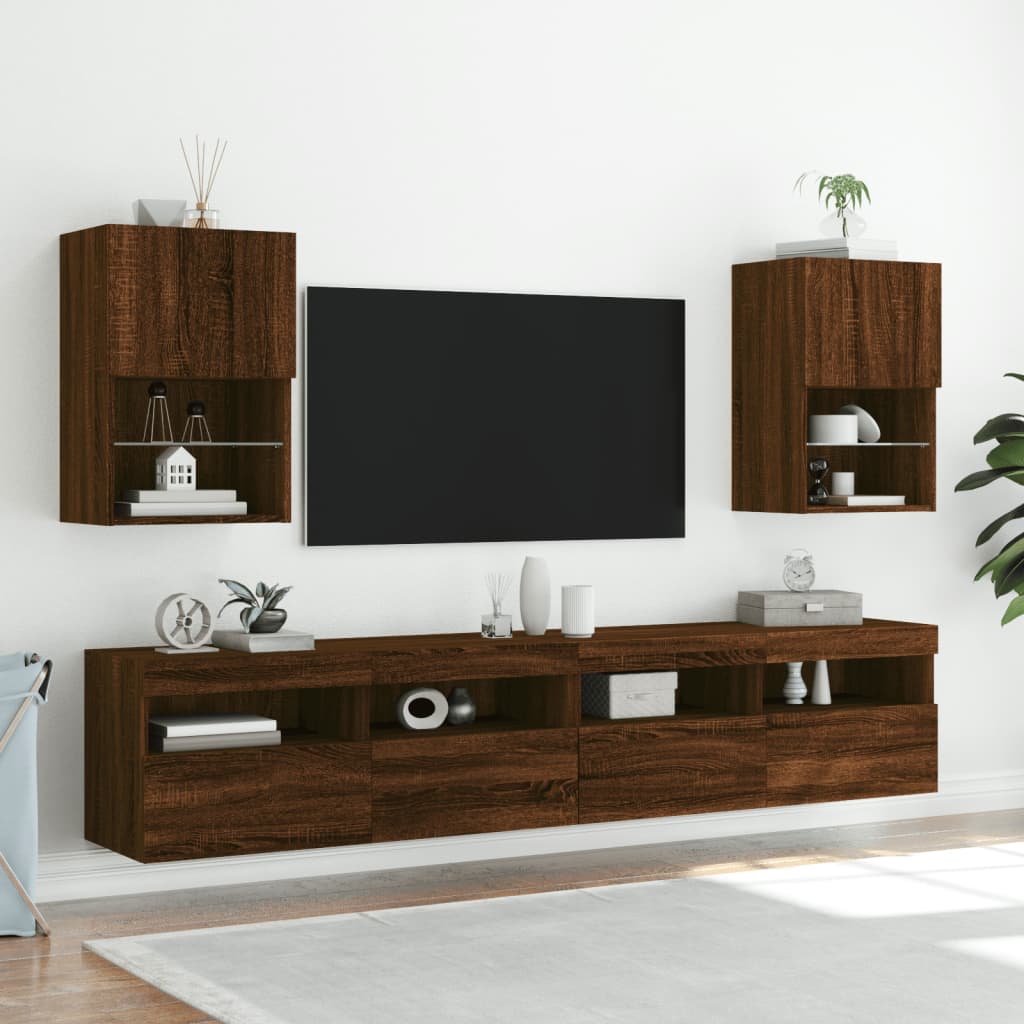 TV Cabinet with LED Lights Brown Oak 40.5x30x60 cm