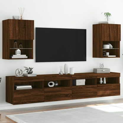 TV Cabinets with LED Lights 2 pcs Brown Oak 40.5x30x60 cm