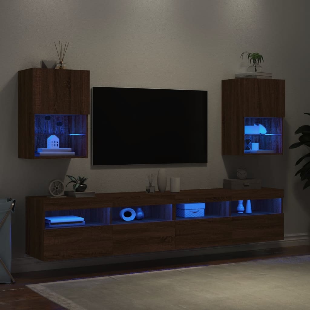 TV Cabinets with LED Lights 2 pcs Brown Oak 40.5x30x60 cm