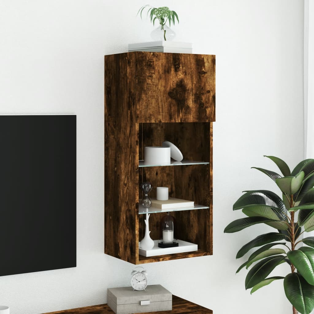 TV Cabinet with LED Lights Smoked Oak 40.5x30x90 cm