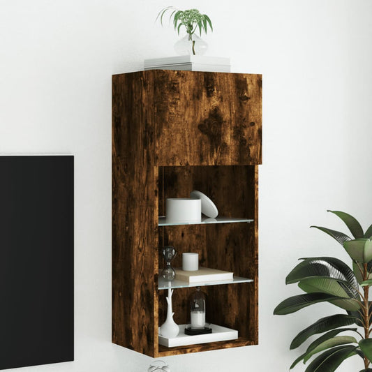 TV Cabinet with LED Lights Smoked Oak 40.5x30x90 cm