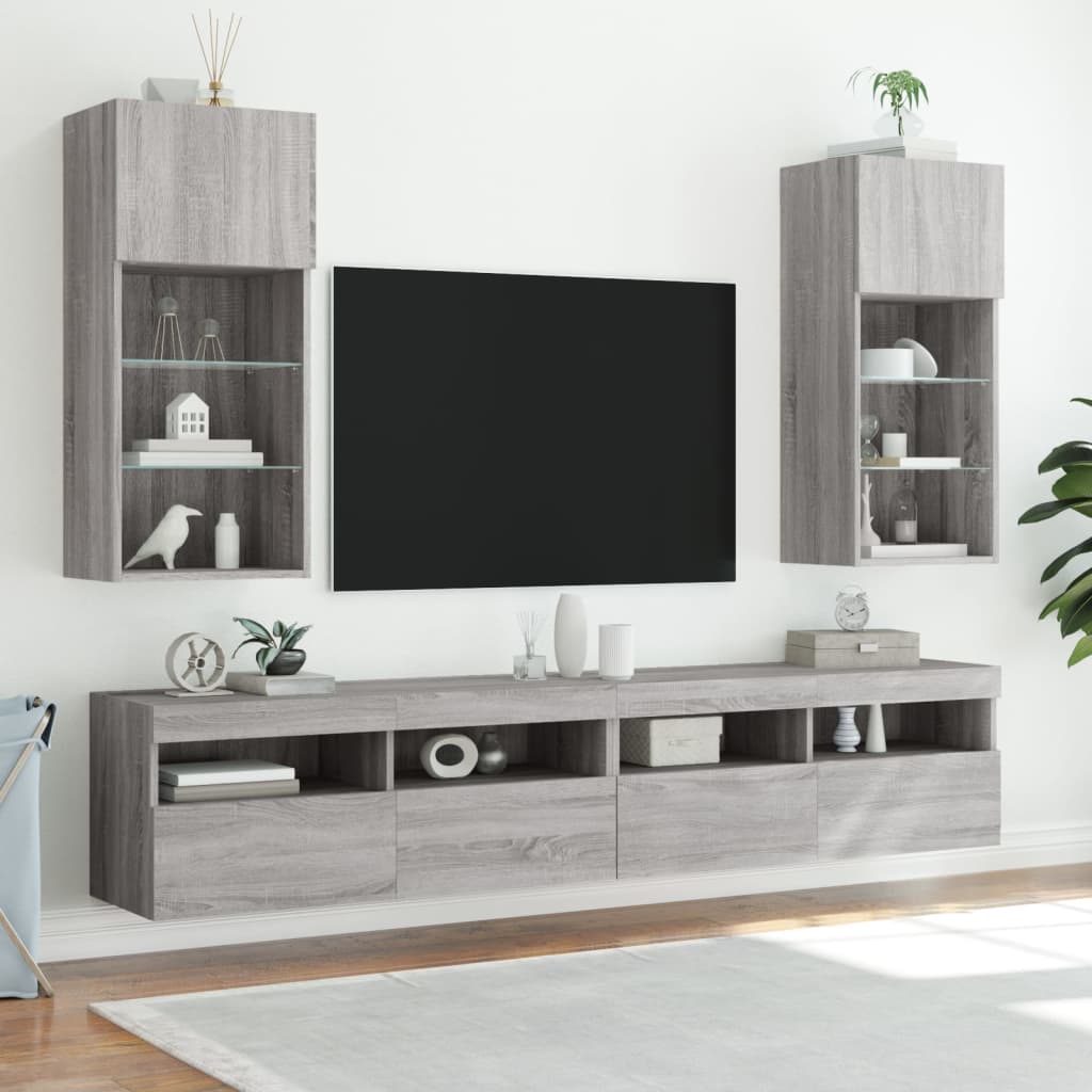 TV Cabinet with LED Lights Grey Sonoma 40.5x30x90 cm