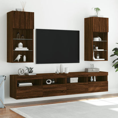 TV Cabinet with LED Lights Brown Oak 40.5x30x90 cm