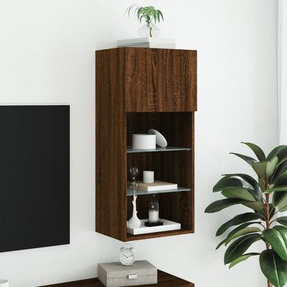 TV Cabinet with LED Lights Brown Oak 40.5x30x90 cm