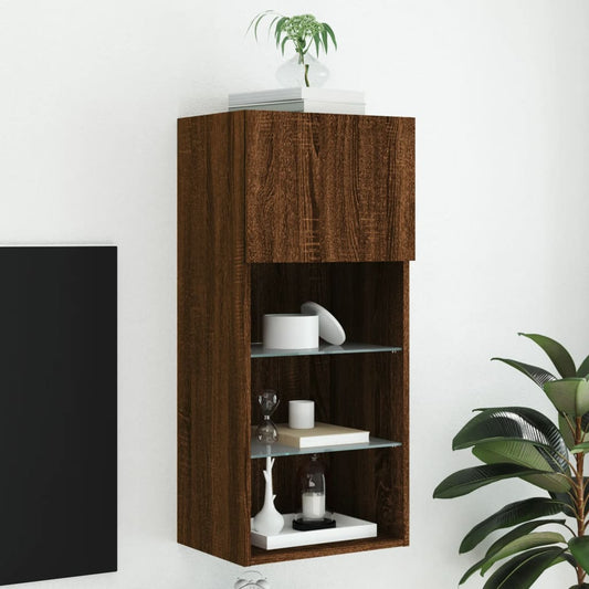 TV Cabinet with LED Lights Brown Oak 40.5x30x90 cm