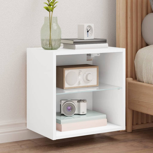 Bedside Cabinet with LED Lights Wall-mounted White