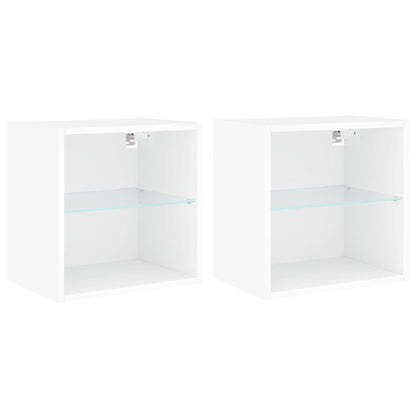 Bedside Cabinets with LED Lights Wall-mounted 2 pcs White