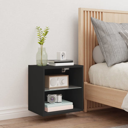 Bedside Cabinet with LED Lights Wall-mounted Black