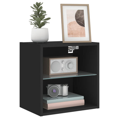 Bedside Cabinet with LED Lights Wall-mounted Black