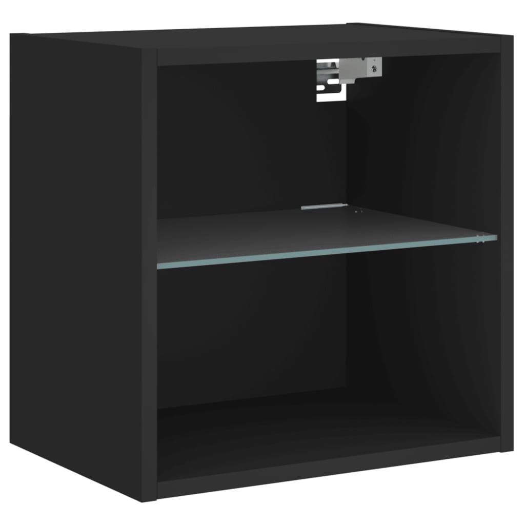 Bedside Cabinet with LED Lights Wall-mounted Black